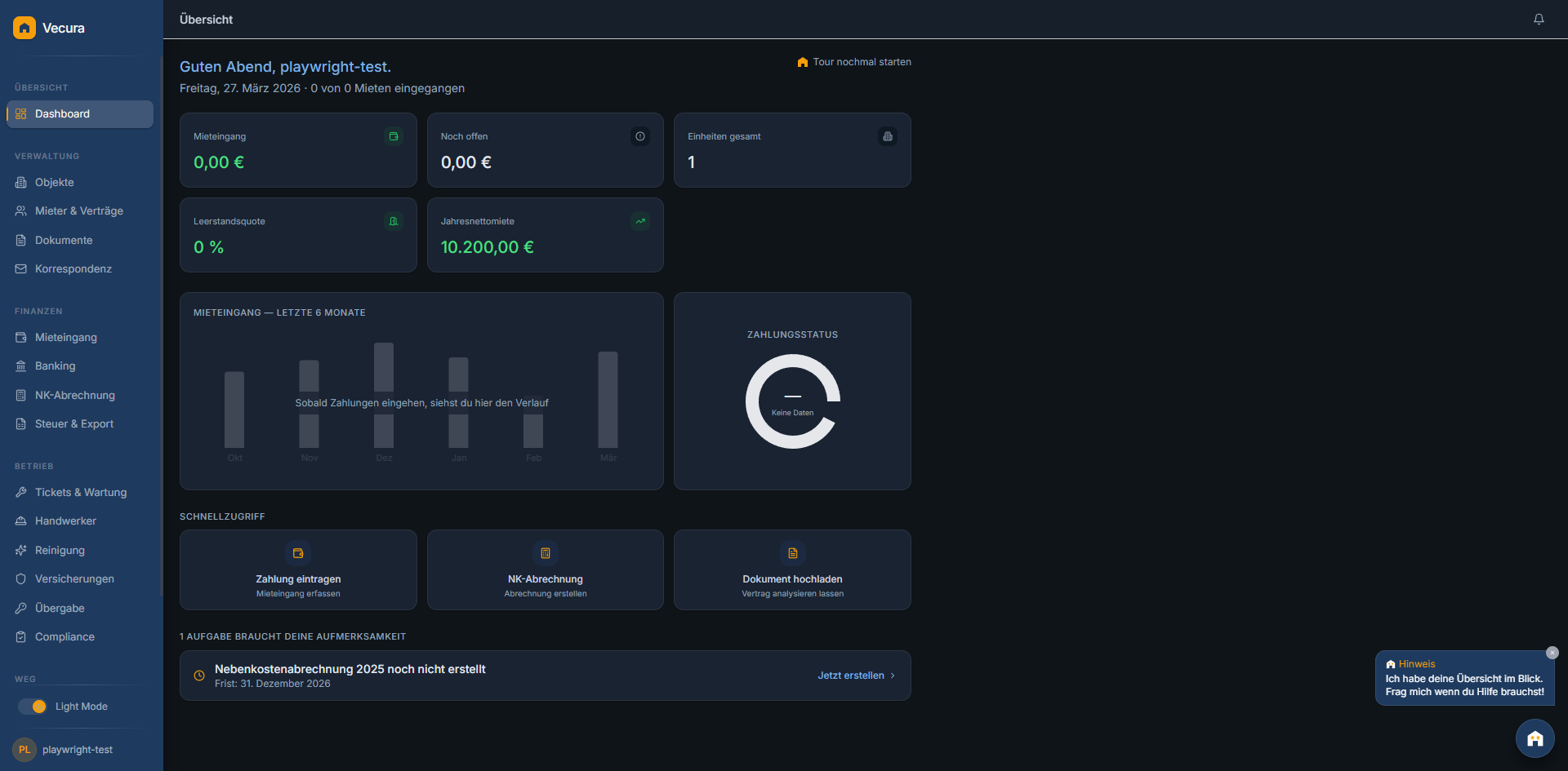 Vecura Dashboard — Dark Mode