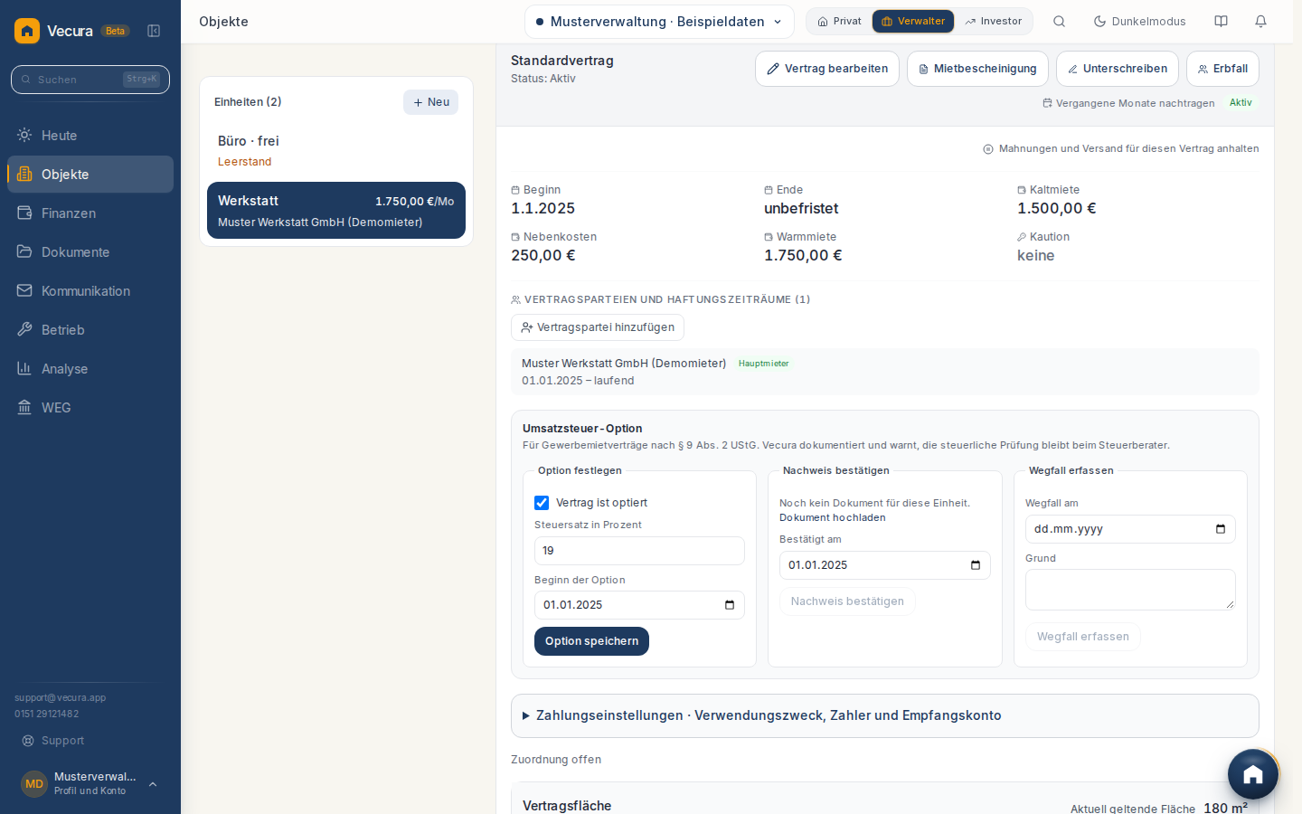 Erfundener Gewerbemietvertrag mit sichtbarer Umsatzsteuer-Option